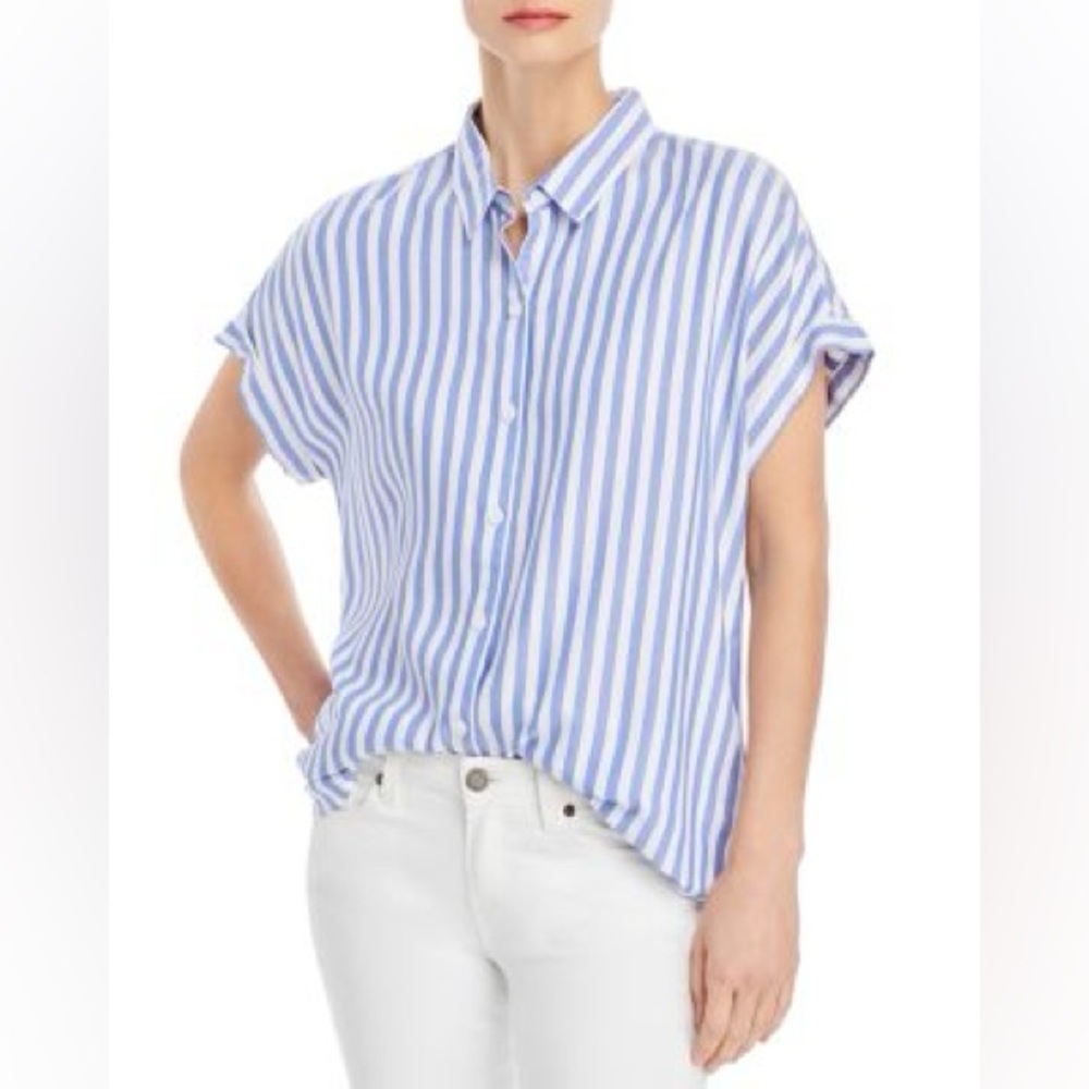 Beach Lunch Lounge Vertical Blue Stripe Button-Up, S
